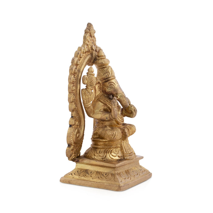 Ganesh Murti With Arch - 5.5 x 3 Inches | Antique Brass Idol/ Ganpati Murti for Pooja/ 760 Gms Approx - Brass Murties