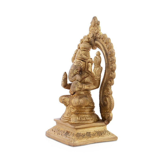 Ganesh Murti With Arch - 5.5 x 3 Inches | Antique Brass Idol/ Ganpati Murti for Pooja/ 760 Gms Approx - Brass Murties