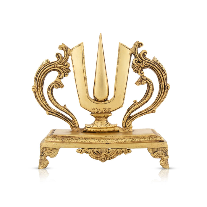 Vishnu Tilak With Base - 10 x 9 Inches | Antique Brass Perumal Namam/ Vishnu Namam for Pooja/ 2.680 Kgs - Deity Accessories