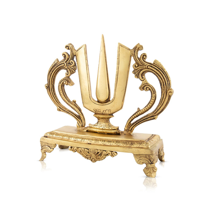 Vishnu Tilak With Base - 10 x 9 Inches | Antique Brass Perumal Namam/ Vishnu Namam for Pooja/ 2.680 Kgs - Deity Accessories