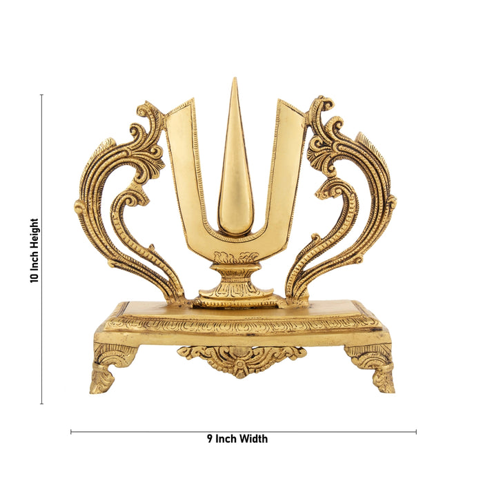 Vishnu Tilak With Base - 10 x 9 Inches | Antique Brass Perumal Namam/ Vishnu Namam for Pooja/ 2.680 Kgs - Deity Accessories