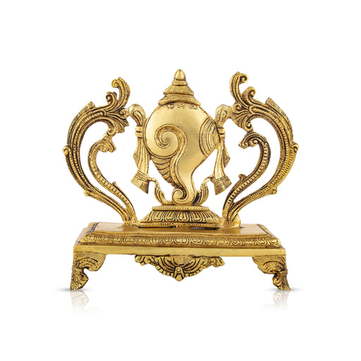 Vishnu Shank With Chowki - 10 x 9 Inches | Antique Brass Vishnu Sangu/ Vishnu Shanku for Pooja/ 2.855 Kgs - Deity Accessories