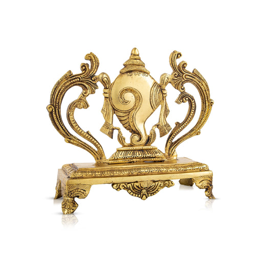 Vishnu Shank With Chowki - 10 x 9 Inches | Antique Brass Vishnu Sangu/ Vishnu Shanku for Pooja/ 2.855 Kgs - Deity Accessories