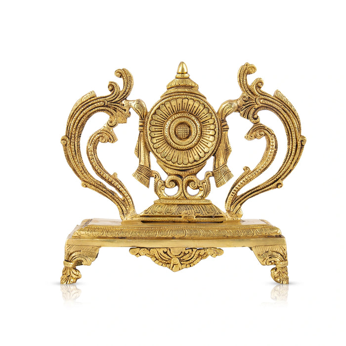 Vishnu Chakra With Chowki - 10 x 9 Inches | Antique Brass Chakra Of Vishnu/ Vishnu Chakram for Pooja/ 2.895 Kgs - Deity Accessories