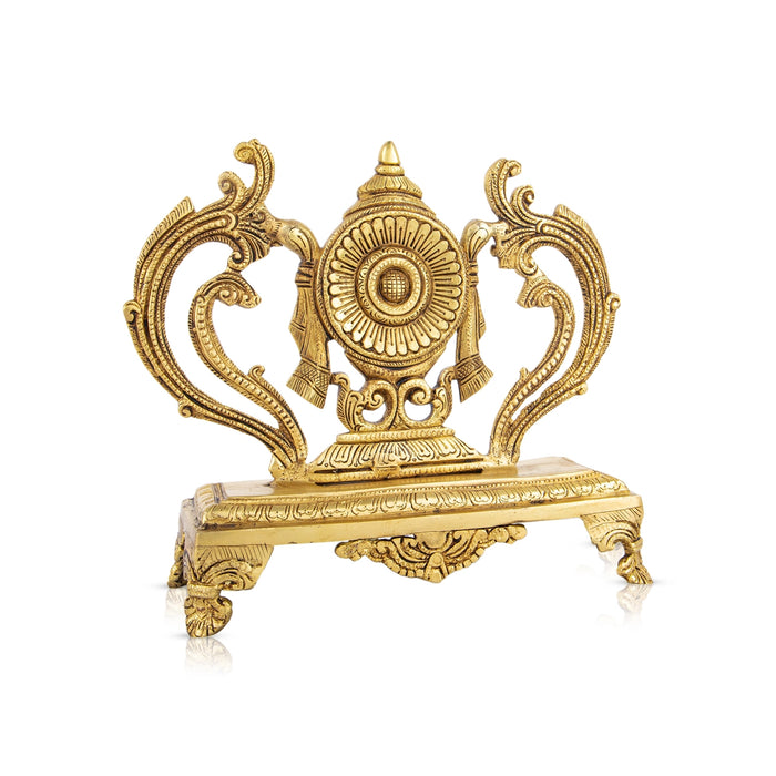 Vishnu Chakra With Chowki - 10 x 9 Inches | Antique Brass Chakra Of Vishnu/ Vishnu Chakram for Pooja/ 2.895 Kgs - Deity Accessories
