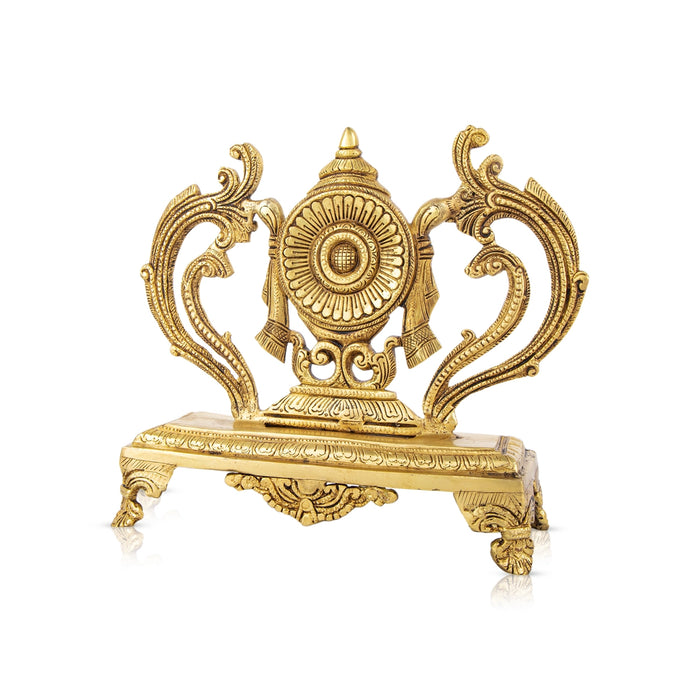 Vishnu Chakra With Chowki - 10 x 9 Inches | Antique Brass Chakra Of Vishnu/ Vishnu Chakram for Pooja/ 2.895 Kgs - Deity Accessories