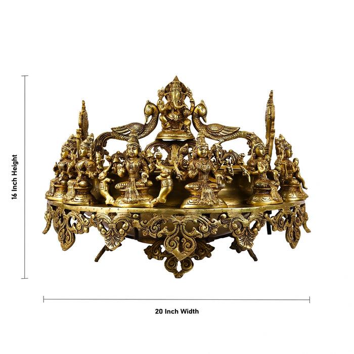 Brass Flower Pot With Leg - 16 x 20 Inches | Ganesha & Ashtalakshmi Design Uruli/ Antique Polish Urli for Home - Uruli & Flower Pot