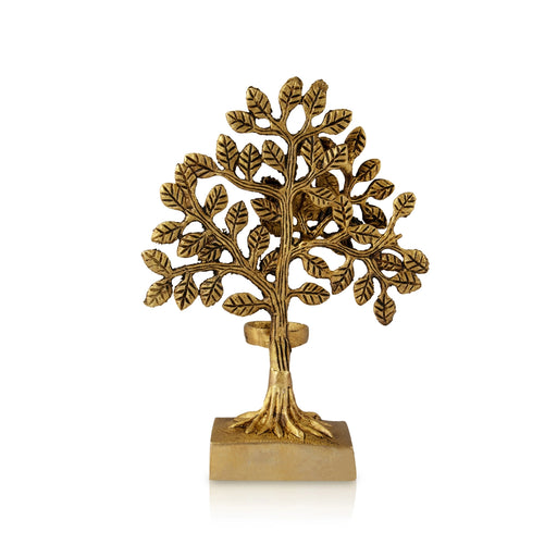 Tree With Candle Holder With Square Base - 8 x 6 Inches | Antique Brass Statue/ Brass Tree for Home Decor - Candles