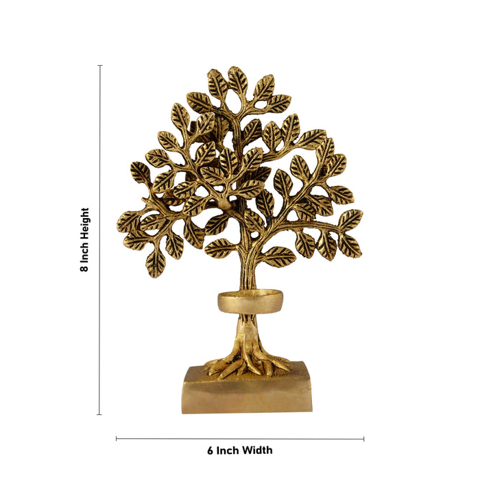 Tree With Candle Holder With Square Base - 8 x 6 Inches | Antique Brass Statue/ Brass Tree for Home Decor - Candles