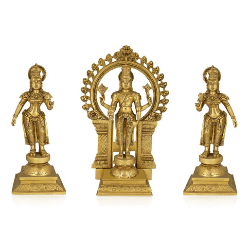 Tirupati Balaji with Arch Sridevi Bhudevi Murti - 22 x 16 Inches | Antique Brass Idol/ Balaji Idol for Pooja - Brass Murties