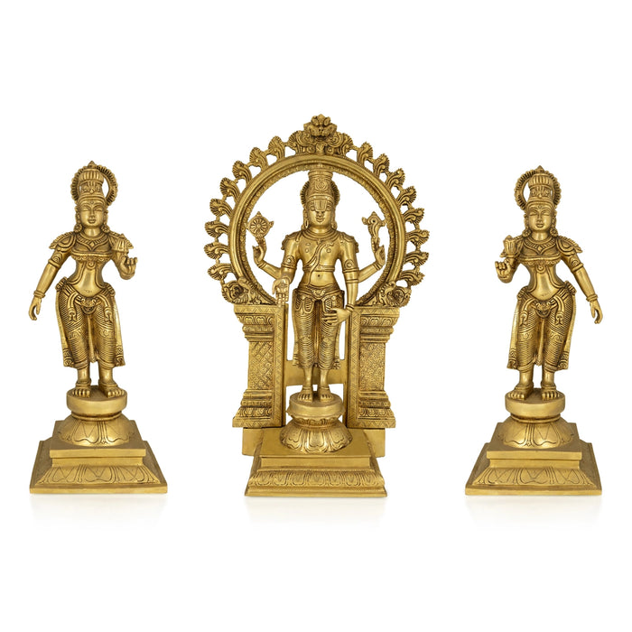 Tirupati Balaji with Arch Sridevi Bhudevi Murti - 22 x 16 Inches | Antique Brass Idol/ Balaji Idol for Pooja - Brass Murties