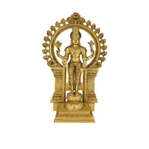 Tirupati Balaji with Arch Sridevi Bhudevi Murti - 22 x 16 Inches | Antique Brass Idol/ Balaji Idol for Pooja - Brass Murties
