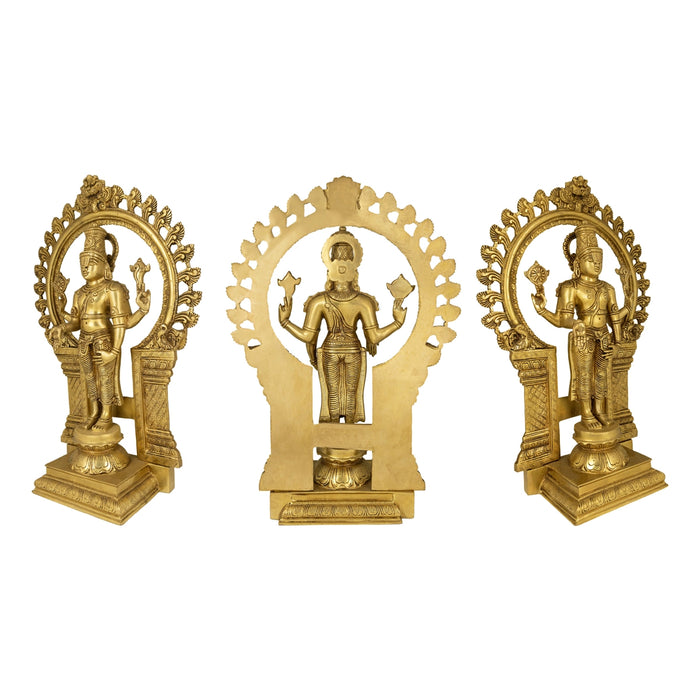Tirupati Balaji with Arch Sridevi Bhudevi Murti - 22 x 16 Inches | Antique Brass Idol/ Balaji Idol for Pooja - Brass Murties