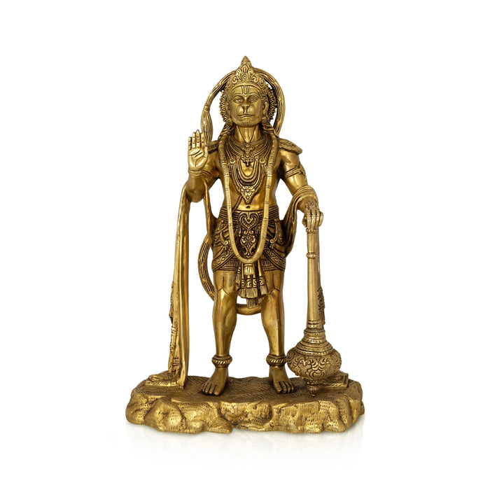 Anjaneya Standing On Base Murti - 18 x 11 Inches | Antique Brass Statue / Hanuman Idol For Pooja - Brass Murties