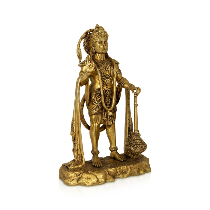 Anjaneya Standing On Base Murti - 18 x 11 Inches | Antique Brass Statue / Hanuman Idol For Pooja - Brass Murties