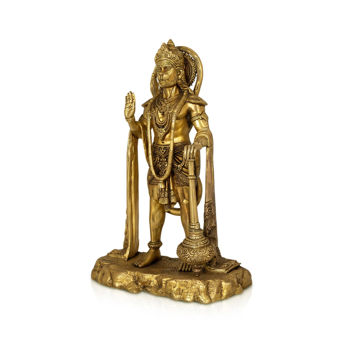 Anjaneya Standing On Base Murti - 18 x 11 Inches | Antique Brass Statue / Hanuman Idol For Pooja - Brass Murties