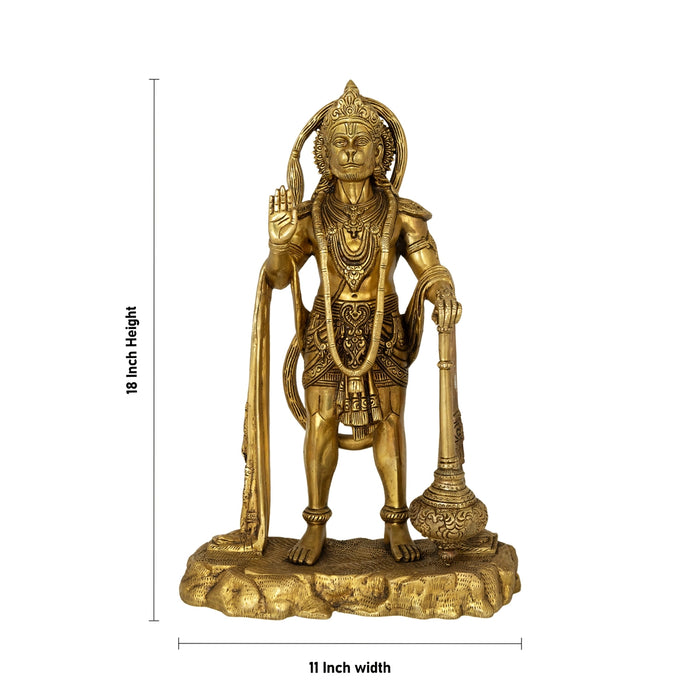 Anjaneya Standing On Base Murti - 18 x 11 Inches | Antique Brass Statue / Hanuman Idol For Pooja - Brass Murties