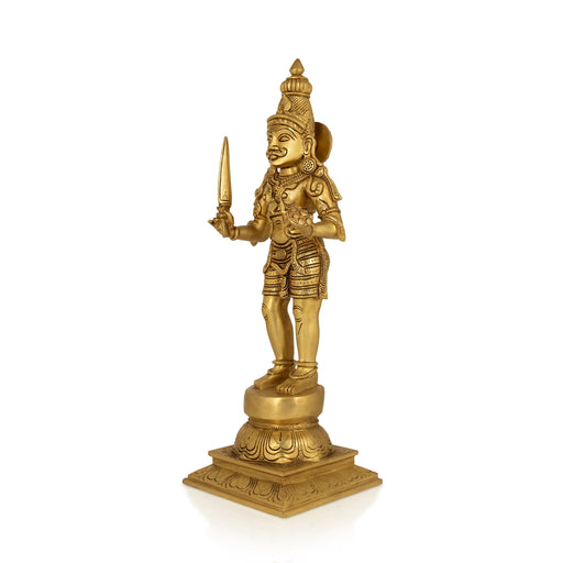 Madurai Veeran Standing On Base Murti - 20 x 6 Inches | Antique Brass Idol / Madurai veeran statue For Pooja - Brass Murties