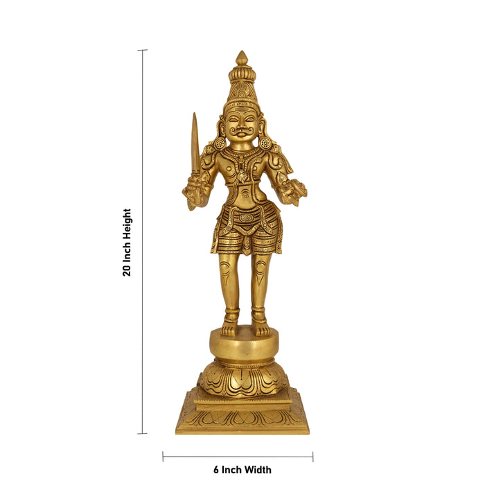 Madurai Veeran Standing On Base Murti - 20 x 6 Inches | Antique Brass Idol / Madurai veeran statue For Pooja - Brass Murties