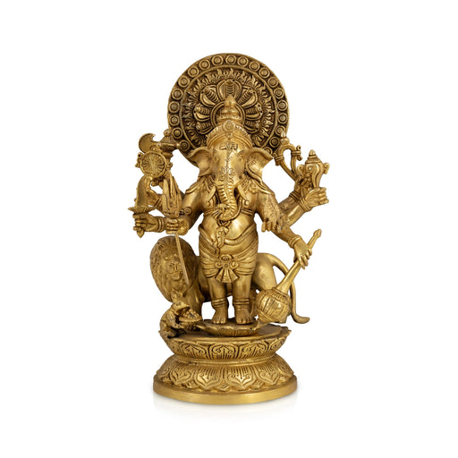 Subhadrishti Ganesha Standing on Base Murti - 17 x 10 Inches | Antique Brass Idol/ Ganesh Statue for Home & Pooja - Brass Murties