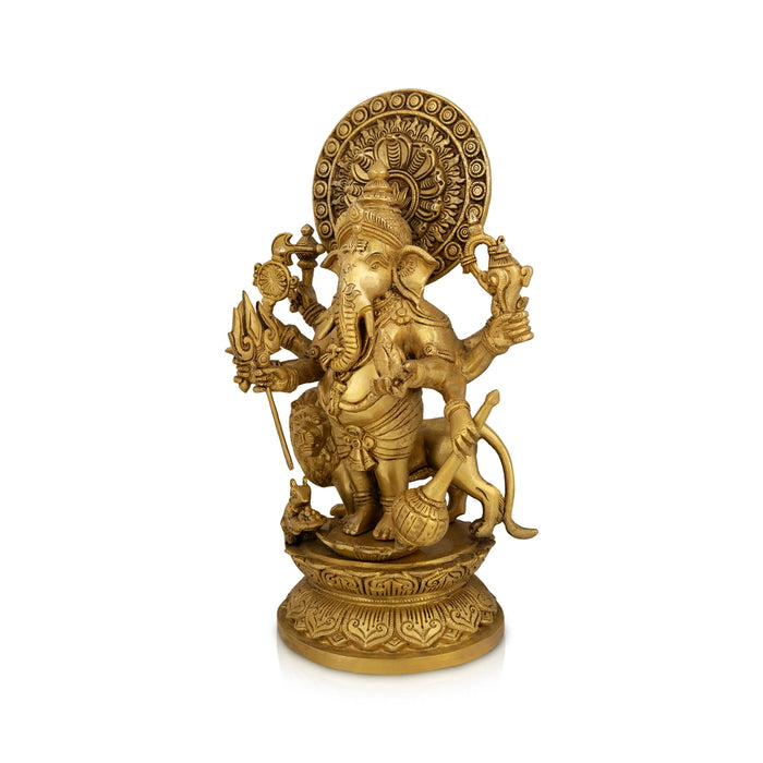 Subhadrishti Ganesha Standing on Base Murti - 17 x 10 Inches | Antique Brass Idol/ Ganesh Statue for Home & Pooja - Brass Murties