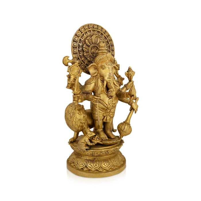 Subhadrishti Ganesha Standing on Base Murti - 17 x 10 Inches | Antique Brass Idol/ Ganesh Statue for Home & Pooja - Brass Murties
