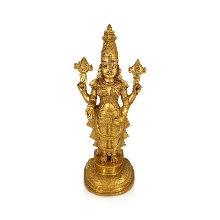Tirupati Balaji Standing on Base Murti - 30 x 13 Inches | Antique Brass Idol / Perumal Statue For Home & Pooja - Brass Murties