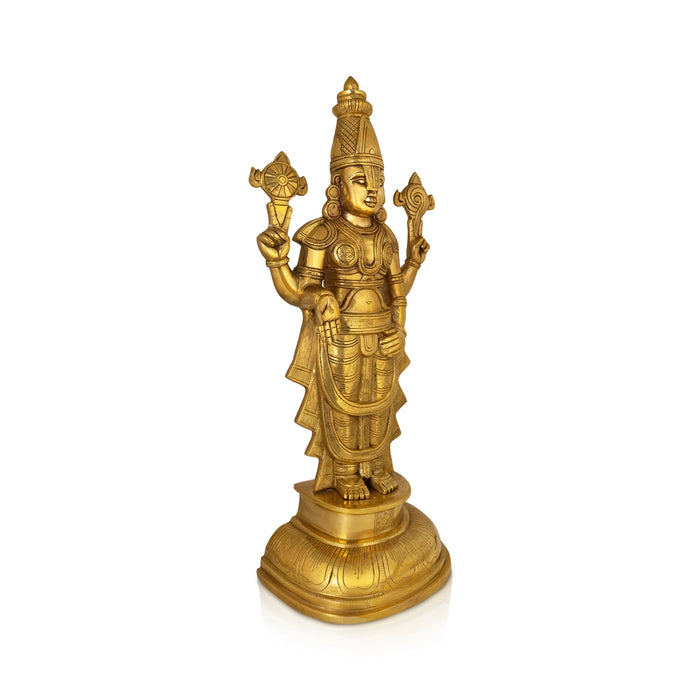 Tirupati Balaji Standing on Base Murti - 30 x 13 Inches | Antique Brass Idol / Perumal Statue For Home & Pooja - Brass Murties