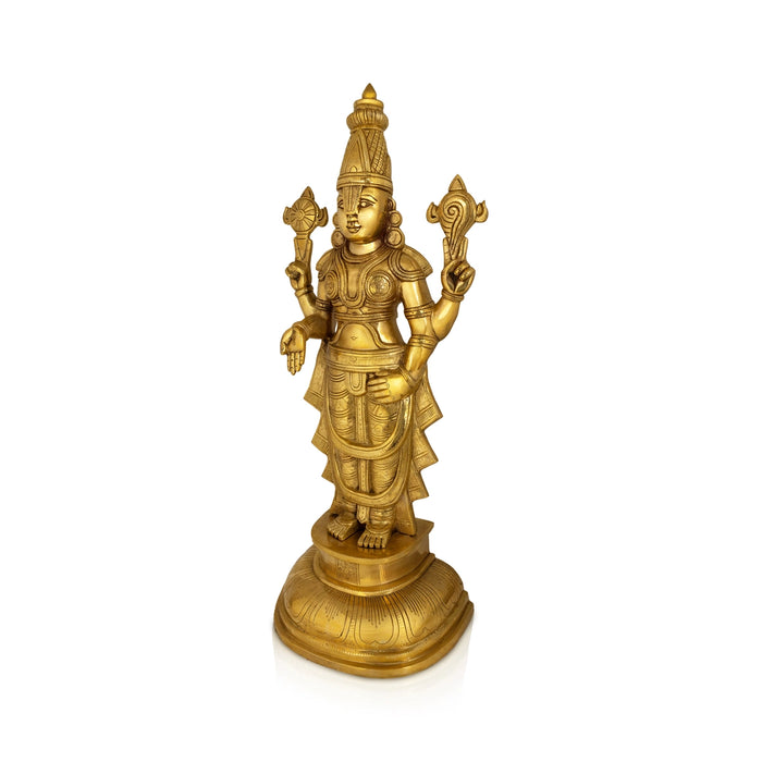 Tirupati Balaji Standing on Base Murti - 30 x 13 Inches | Antique Brass Idol / Perumal Statue For Home & Pooja - Brass Murties