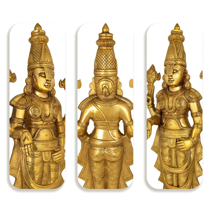 Tirupati Balaji Standing on Base Murti - 30 x 13 Inches | Antique Brass Idol / Perumal Statue For Home & Pooja - Brass Murties