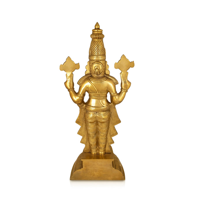 Tirupati Balaji Standing on Base Murti - 30 x 13 Inches | Antique Brass Idol / Perumal Statue For Home & Pooja - Brass Murties