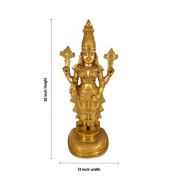 Tirupati Balaji Standing on Base Murti - 30 x 13 Inches | Antique Brass Idol / Perumal Statue For Home & Pooja - Brass Murties