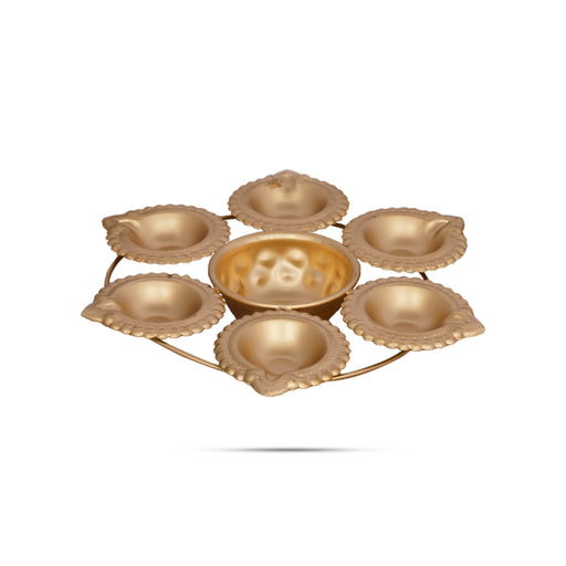 Urli With 6 Diya - 1 x 7 Inches | Uruli/ Flower Pot for Pooja/ 105 Gms Approx - Uruli & Flower Pot