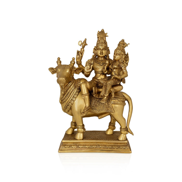 Pradosha Sivan Sitting on Cow Base Murti - 30 x 13 Inches | Antique Brass Statue / Shivan Idol For Pooja - Brass Murties
