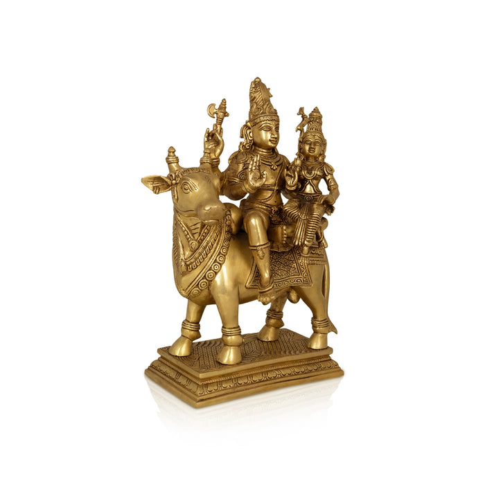 Pradosha Sivan Sitting on Cow Base Murti - 30 x 13 Inches | Antique Brass Statue / Shivan Idol For Pooja - Brass Murties