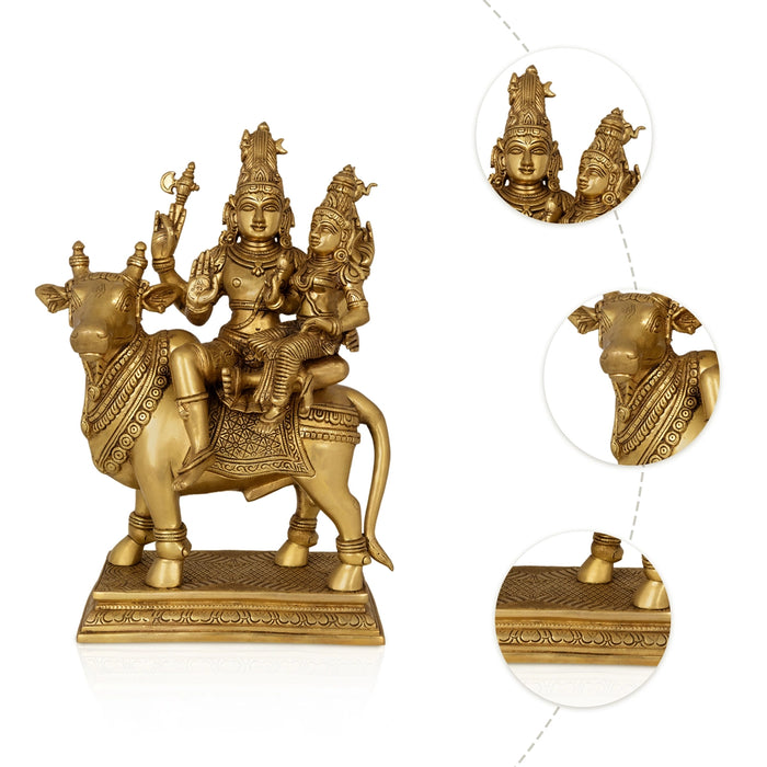Pradosha Sivan Sitting on Cow Base Murti - 30 x 13 Inches | Antique Brass Statue / Shivan Idol For Pooja - Brass Murties