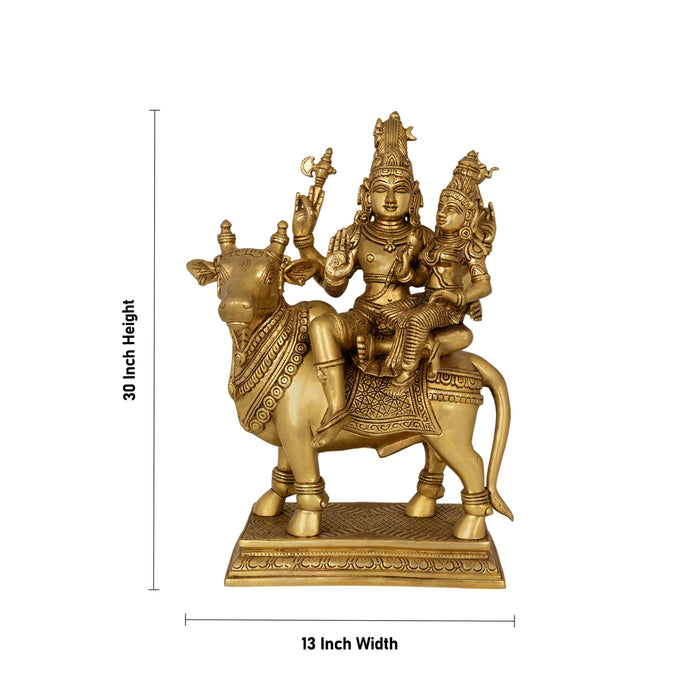 Pradosha Sivan Sitting on Cow Base Murti - 30 x 13 Inches | Antique Brass Statue / Shivan Idol For Pooja - Brass Murties