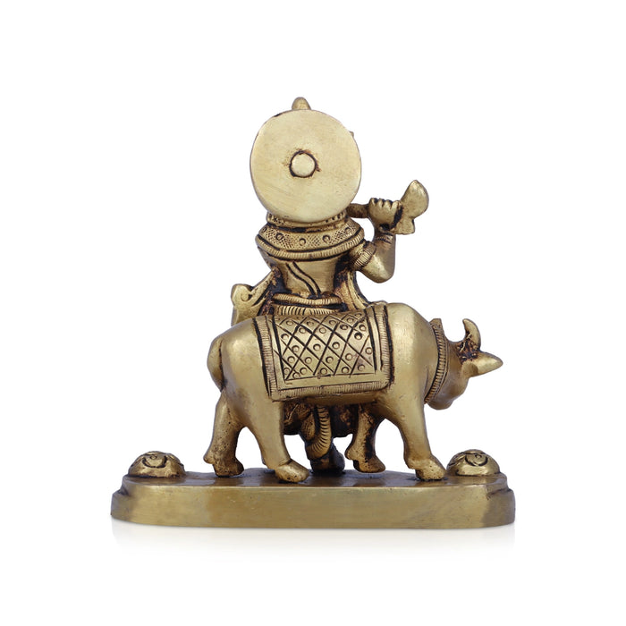 Krishna Murti With Cow - 4.5 x 4 Inches | Antique Brass Idol/ Standing Krishna Idol for Pooja/ 575 Gms Approx - Brass Murties
