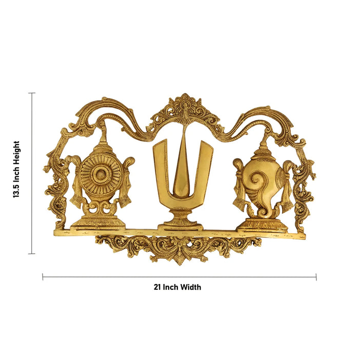 Shank chakra Namam Wall Hanging - 13.5 x 21 Inches | Antique Brass Idol / Wall Decor For Home & Pooja - Wall Hanging