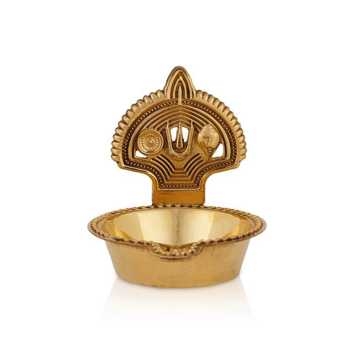 Shanku Chakra Namam Deepam - 2.25 x 2.25 Inches | Brass Lamp/ Brass Deepam/ Shanku Chakra Namam Diya for Pooja - Deity Lamps