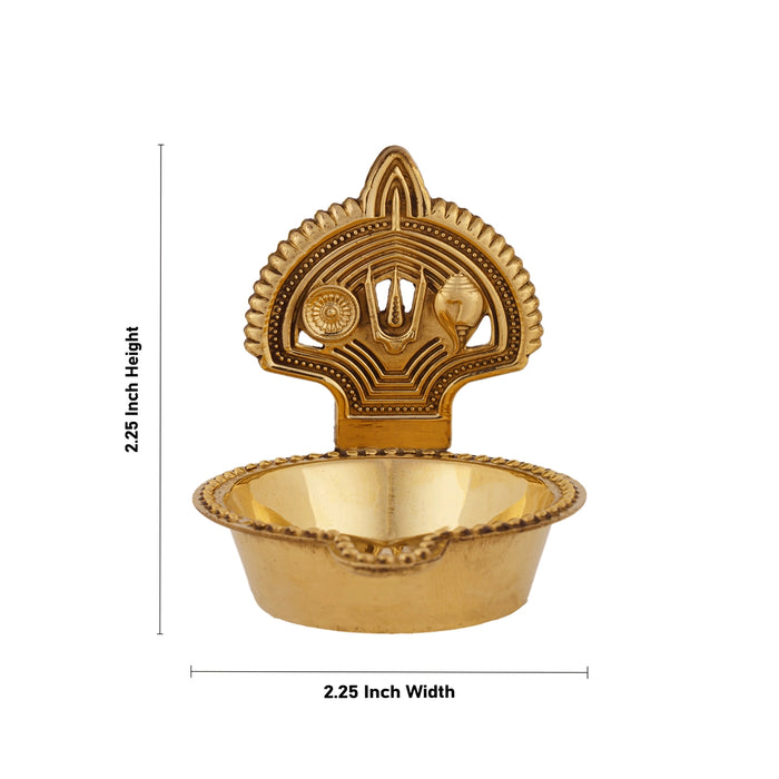 Shanku Chakra Namam Deepam - 2.25 x 2.25 Inches | Brass Lamp/ Brass Deepam/ Shanku Chakra Namam Diya for Pooja - Deity Lamps