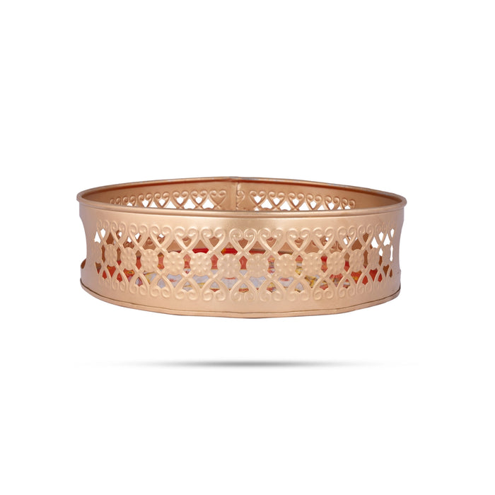 Pooja Tray - 2.5 x 8 Inches | Metal Tray/ Thali Plate/ Decorated Plate for Home/ 185 Gms Approx - Pooja Plate & Tray