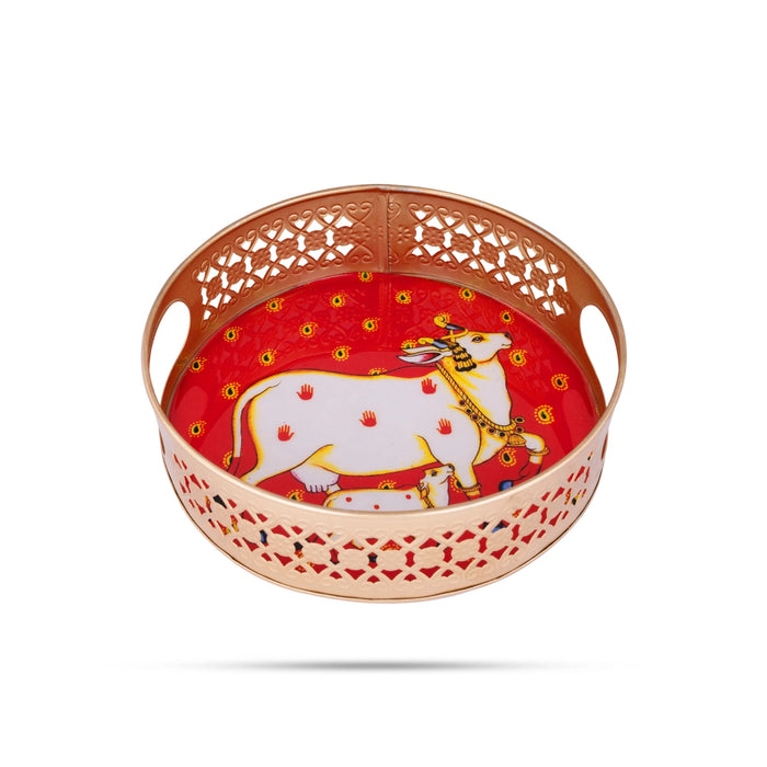 Pooja Tray - 2.5 x 8 Inches | Metal Tray/ Thali Plate/ Decorated Plate for Home/ 185 Gms Approx - Pooja Plate & Tray