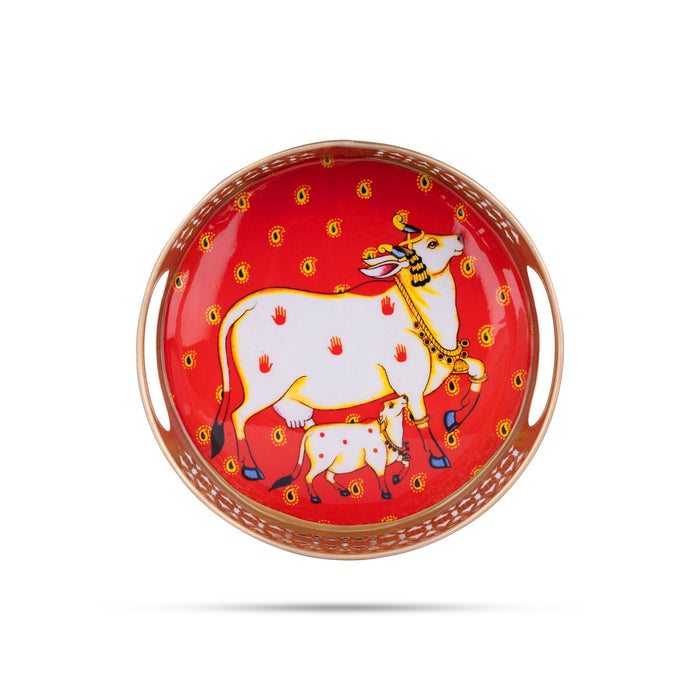 Pooja Tray - 2.5 x 8 Inches | Metal Tray/ Thali Plate/ Decorated Plate for Home/ 185 Gms Approx - Pooja Plate & Tray