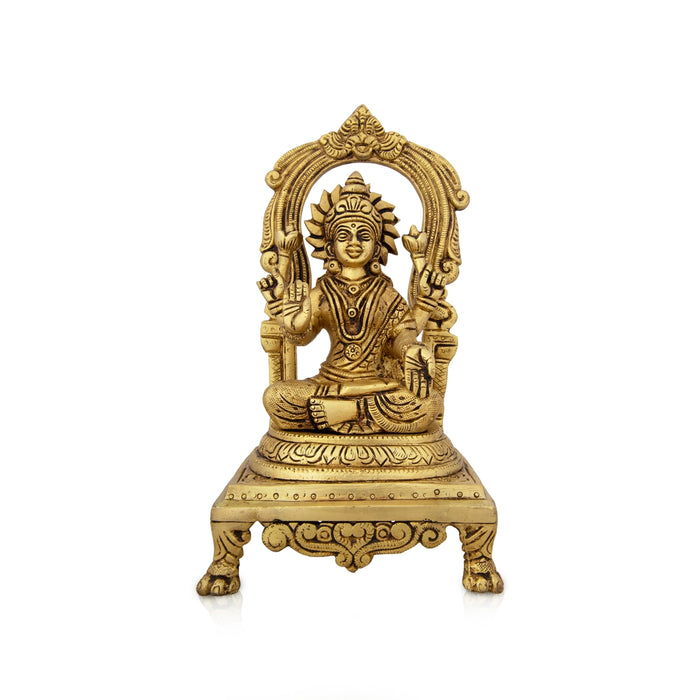 Lakshmi Idol With Arch - 9 x 4.5 Inches | Brass Idol/ Laxmi Murti Sitting On Chowki for Pooja/ 2.160 Kgs - Brass Murties