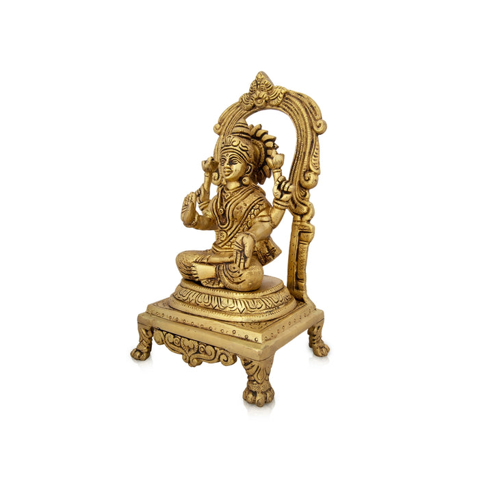 Lakshmi Idol With Arch - 9 x 4.5 Inches | Brass Idol/ Laxmi Murti Sitting On Chowki for Pooja/ 2.160 Kgs - Brass Murties