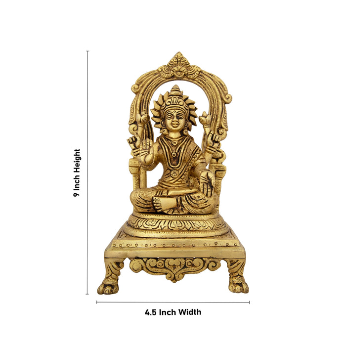 Lakshmi Idol With Arch - 9 x 4.5 Inches | Brass Idol/ Laxmi Murti Sitting On Chowki for Pooja/ 2.160 Kgs - Brass Murties