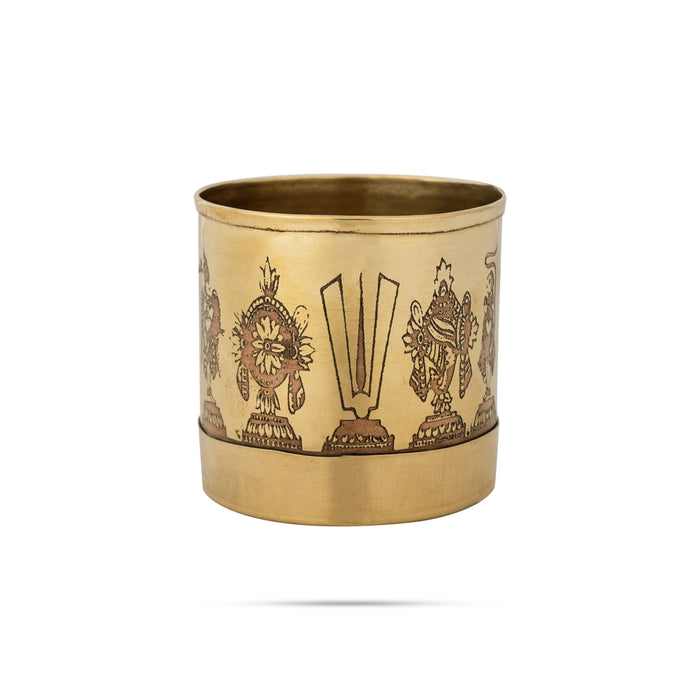 Brass Padi - 2.5 x 2.5 Inches | Shankh Chakra Namam Design Uzhakku/ Brass Para/ Measuring Vessel for Paddy - Para