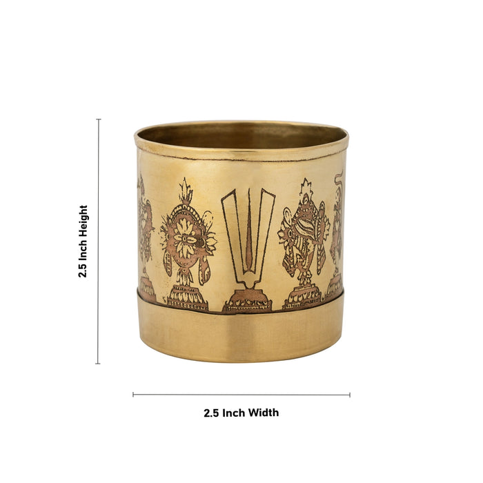 Brass Padi - 2.5 x 2.5 Inches | Shankh Chakra Namam Design Uzhakku/ Brass Para/ Measuring Vessel for Paddy - Para
