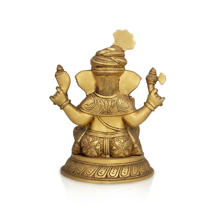 Pagadi Ganesh Sitting On base Murti - 11.5 x 7 Inches |Antique Brass Idol/ Vinayagar Statue Decor For Home & Pooja - Brass Murties